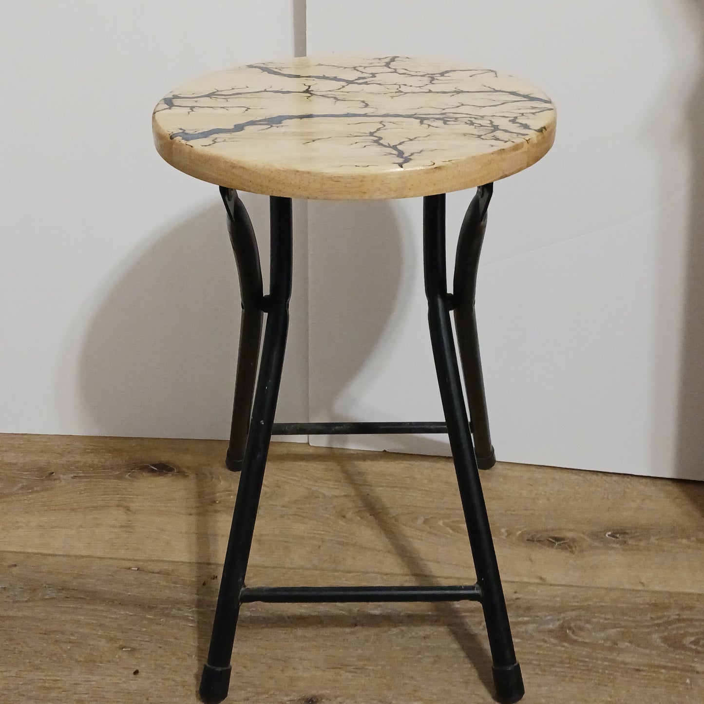 Fractal Burnt stool with blue epoxy inlay