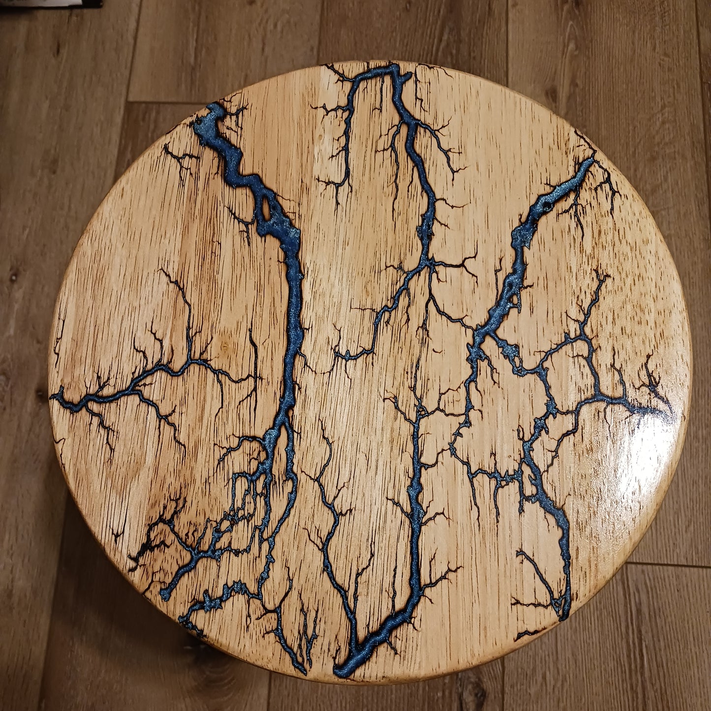 Fractal Burnt stool with blue epoxy inlay