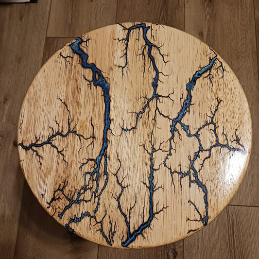 Fractal Burnt stool with blue epoxy inlay